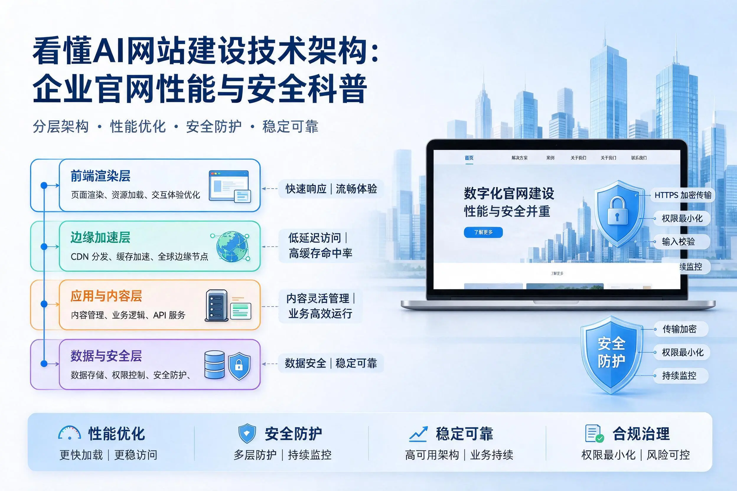 看懂AI网站建设技术架构：承德企业官网性能与安全科普