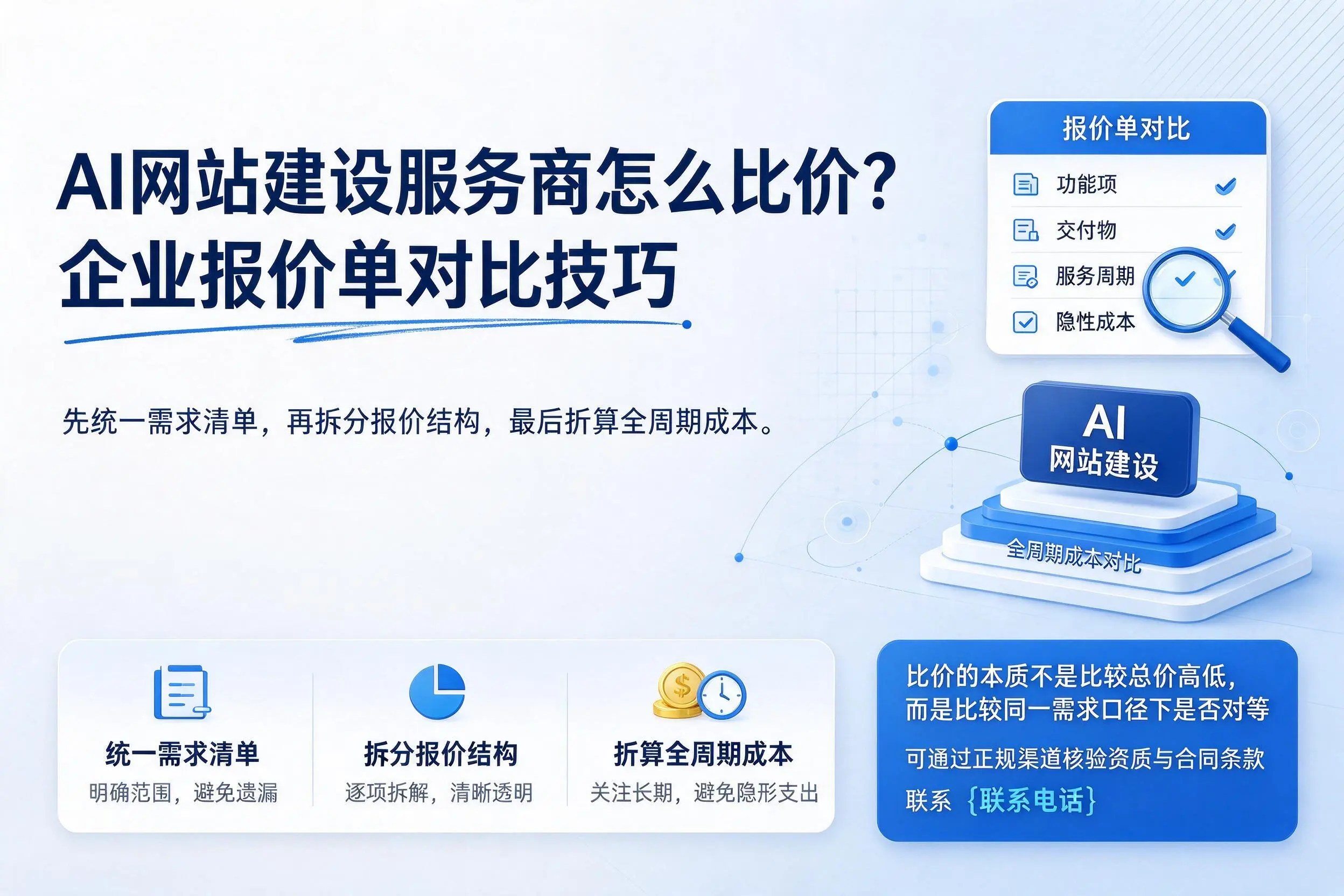 AI网站建设服务商怎么比价？承德企业报价单对比技巧