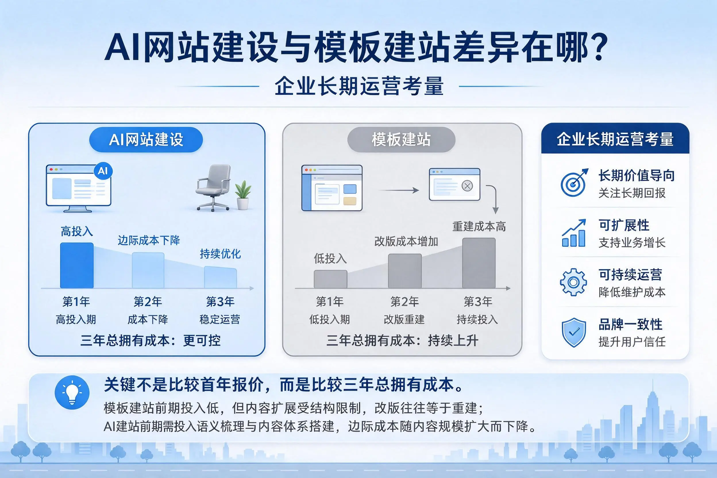 AI网站建设与模板建站差异在哪？承德企业长期运营考量